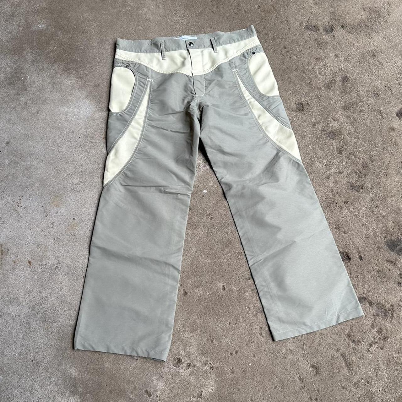 Kiko Kostadinov Taupe and Beige Riding Claw Trousers - Depop