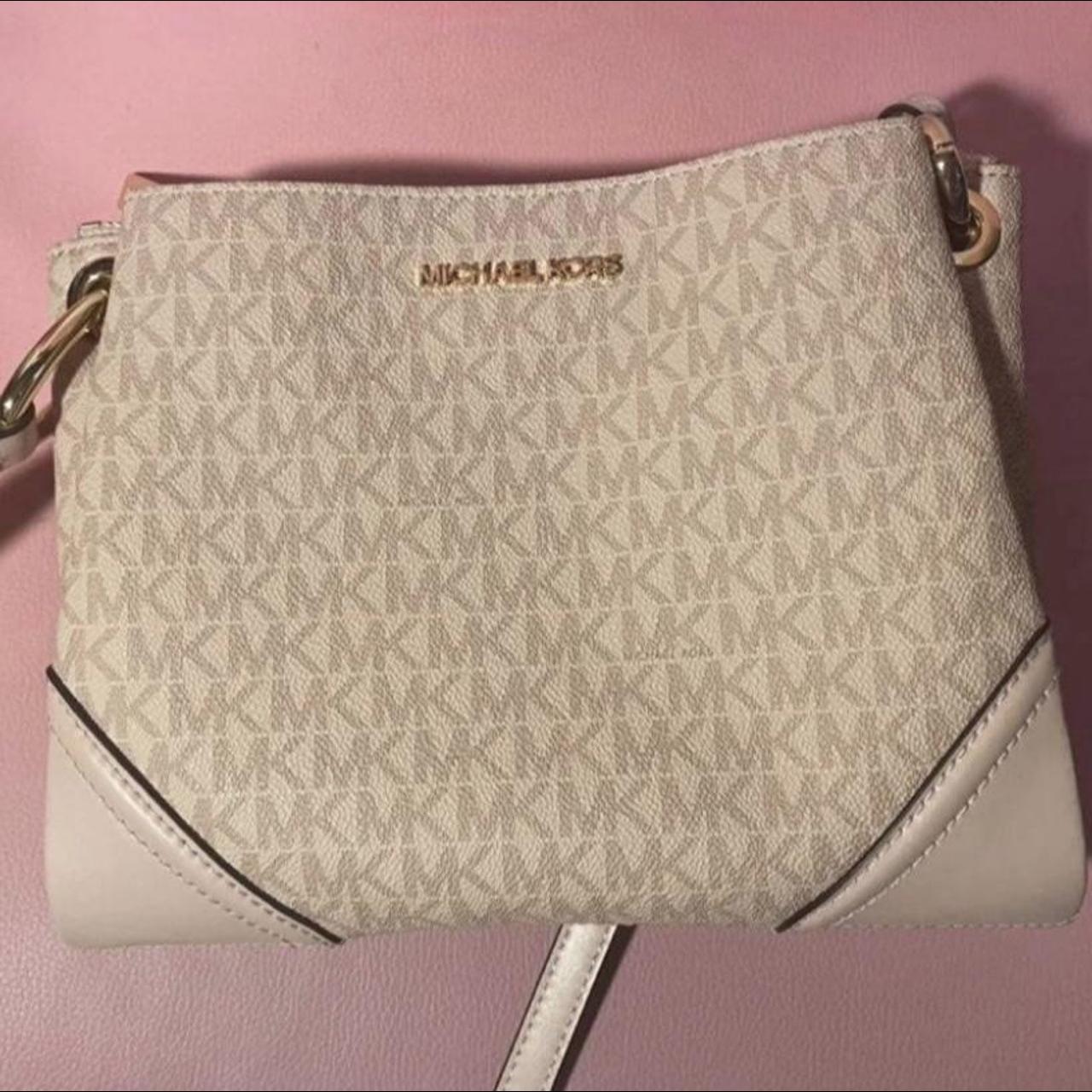 michael kors pink and white canvas tote bag. never - Depop