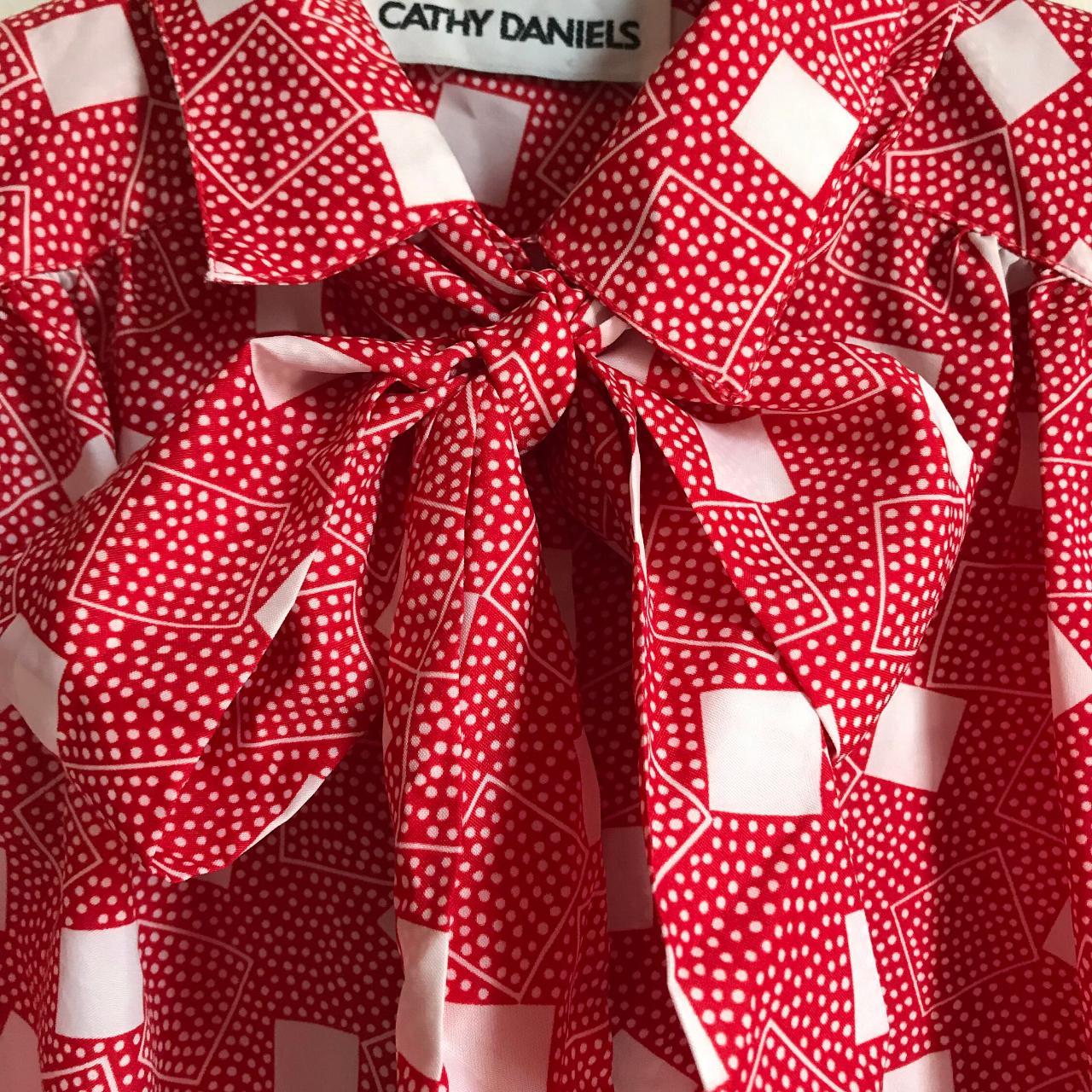 Red Polka Dot Blouse with White Squares and... - Depop