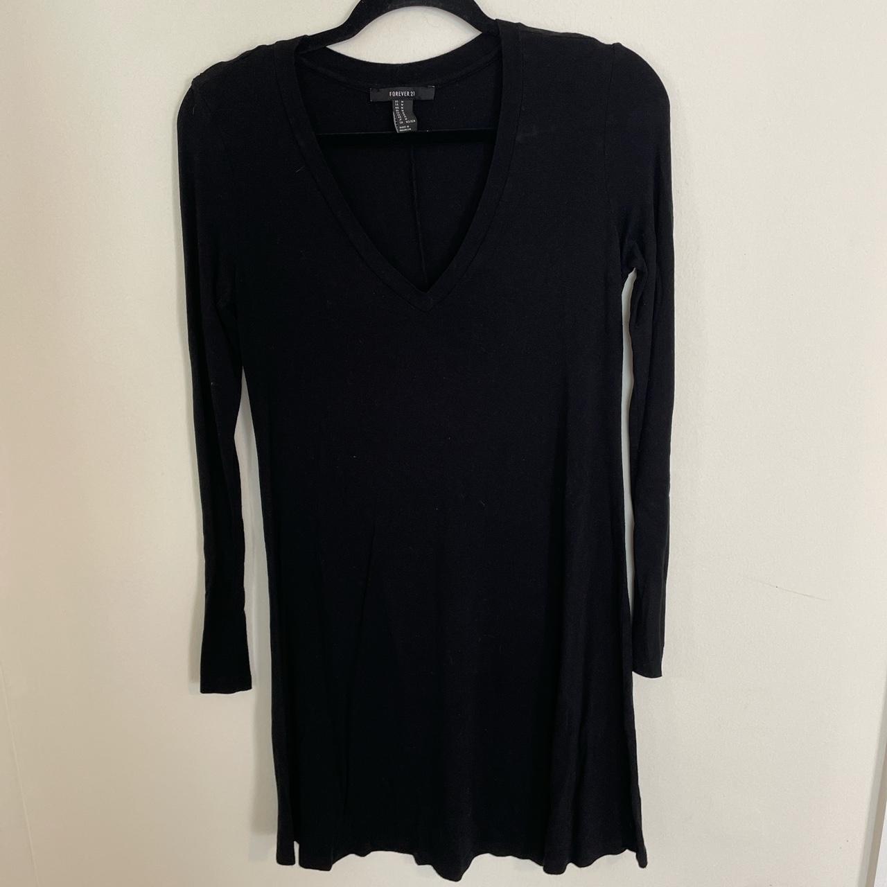 Forever 21 Black Long Sleeve V Neck Dress - Size... - Depop