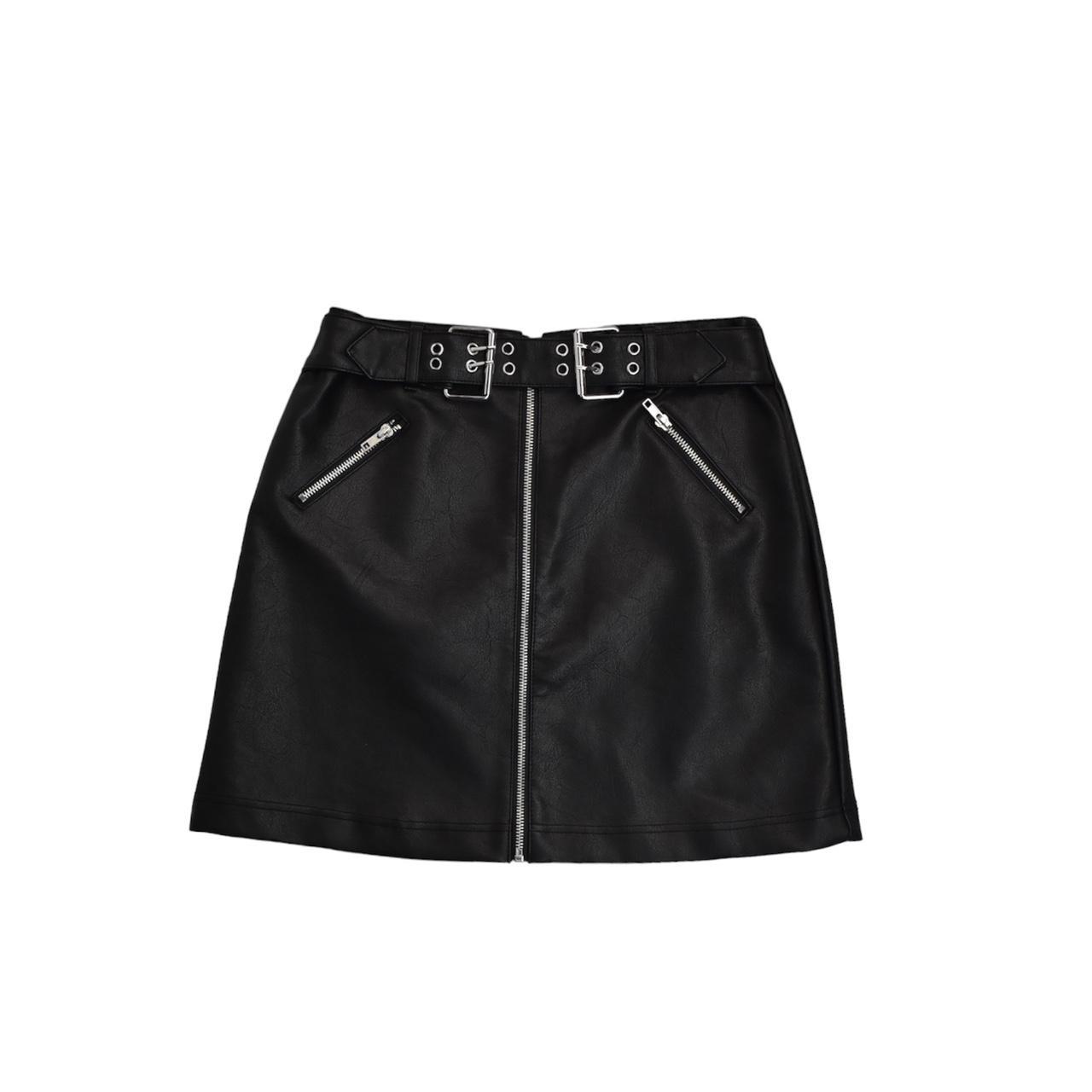 Haute Monde Black Leather Mini Skirt With Two Sided... - Depop
