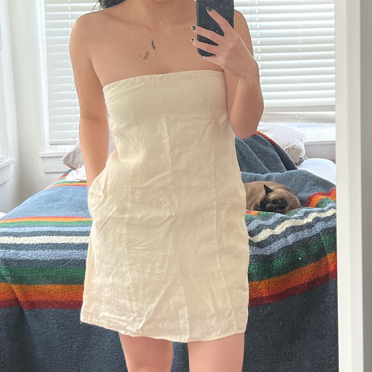 Dissh linen strapless dress cream color linen... Depop
