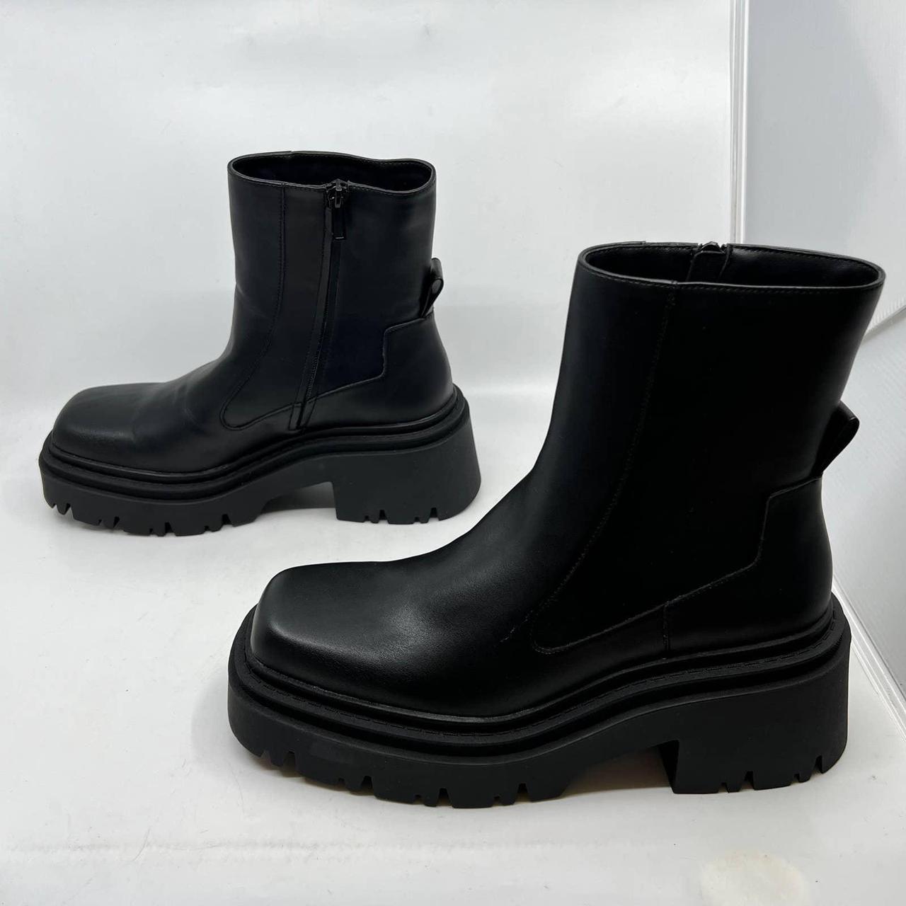 flat leather ankle boots with track sole zara