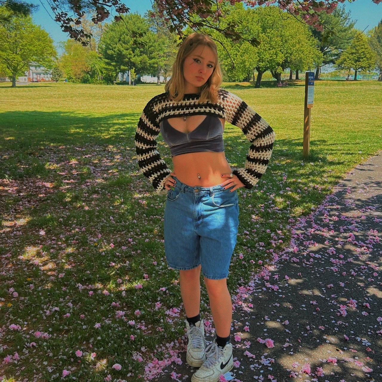 Black and white handmade crochet sleeves) bolero... Depop