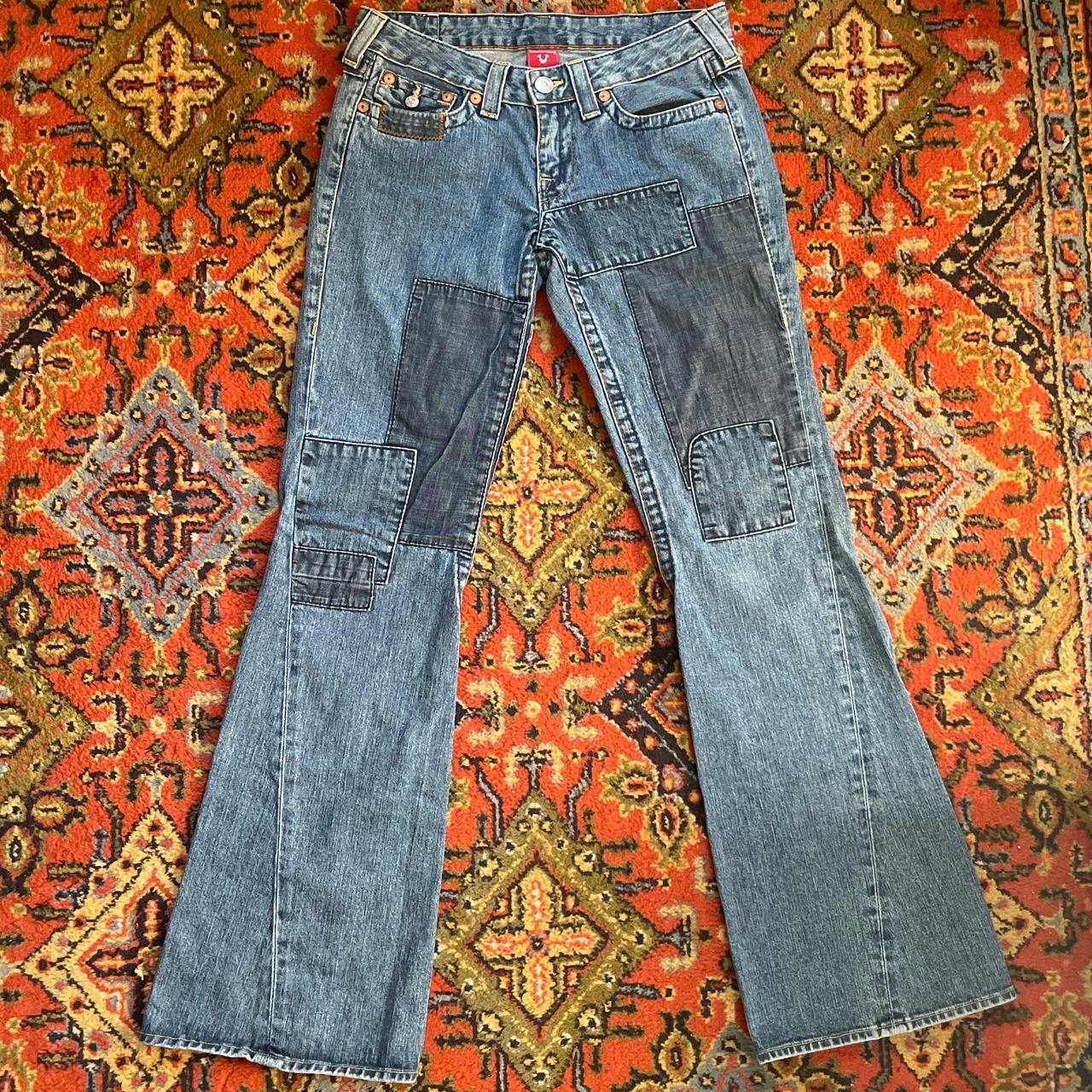 Authentic true religion low rise flair patchwork... - Depop