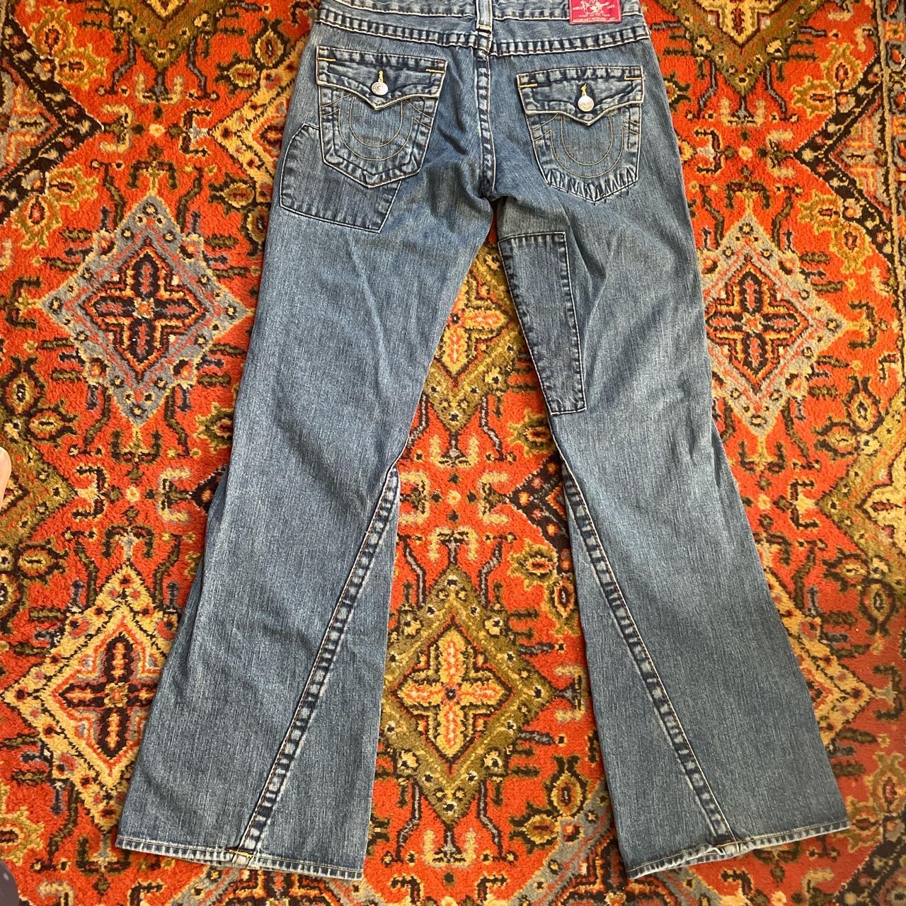 Authentic true religion low rise flair patchwork... - Depop