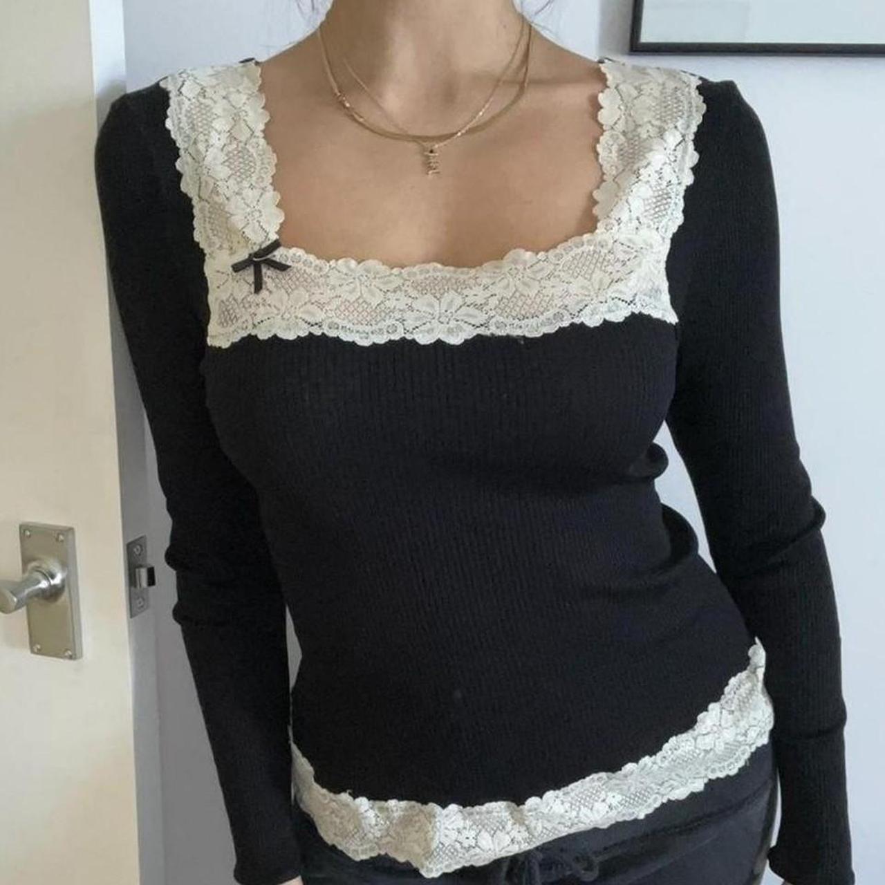 Long sleeve black top with lace detail Will fit... - Depop