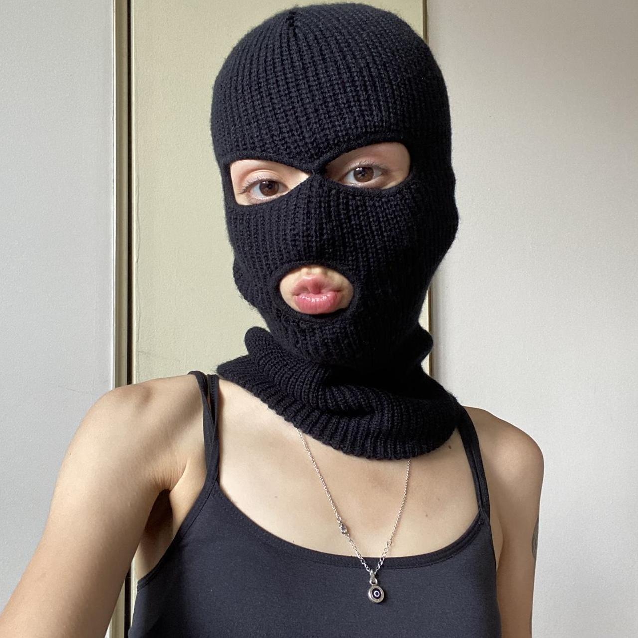 black ski mask (sheisty/balaclava) nice thick knit... - Depop