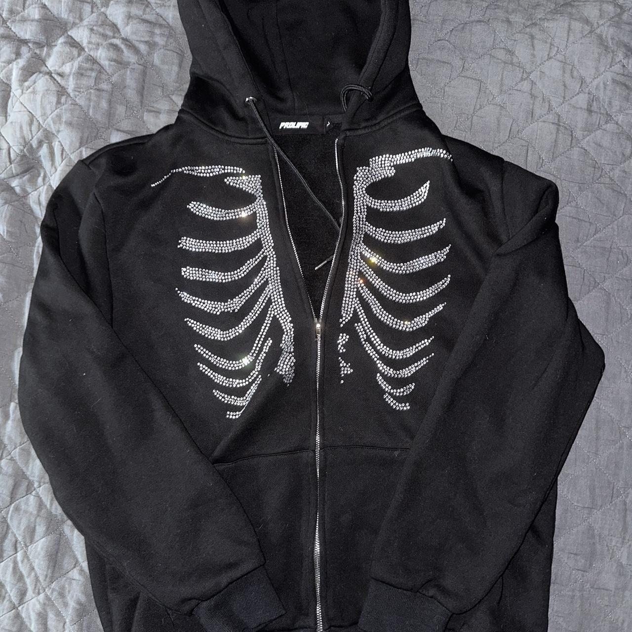 Prolific rhinestone skeleton zip up Size L fits Depop