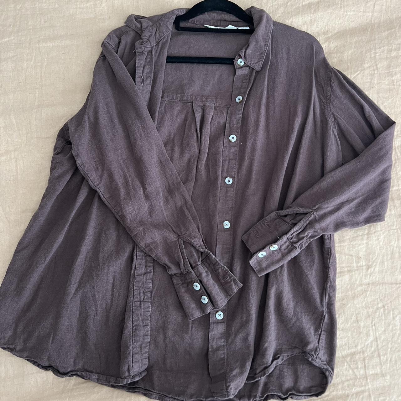 GLASSONS Brown Linen-Blend Shirt Size 6 / oversized - Depop