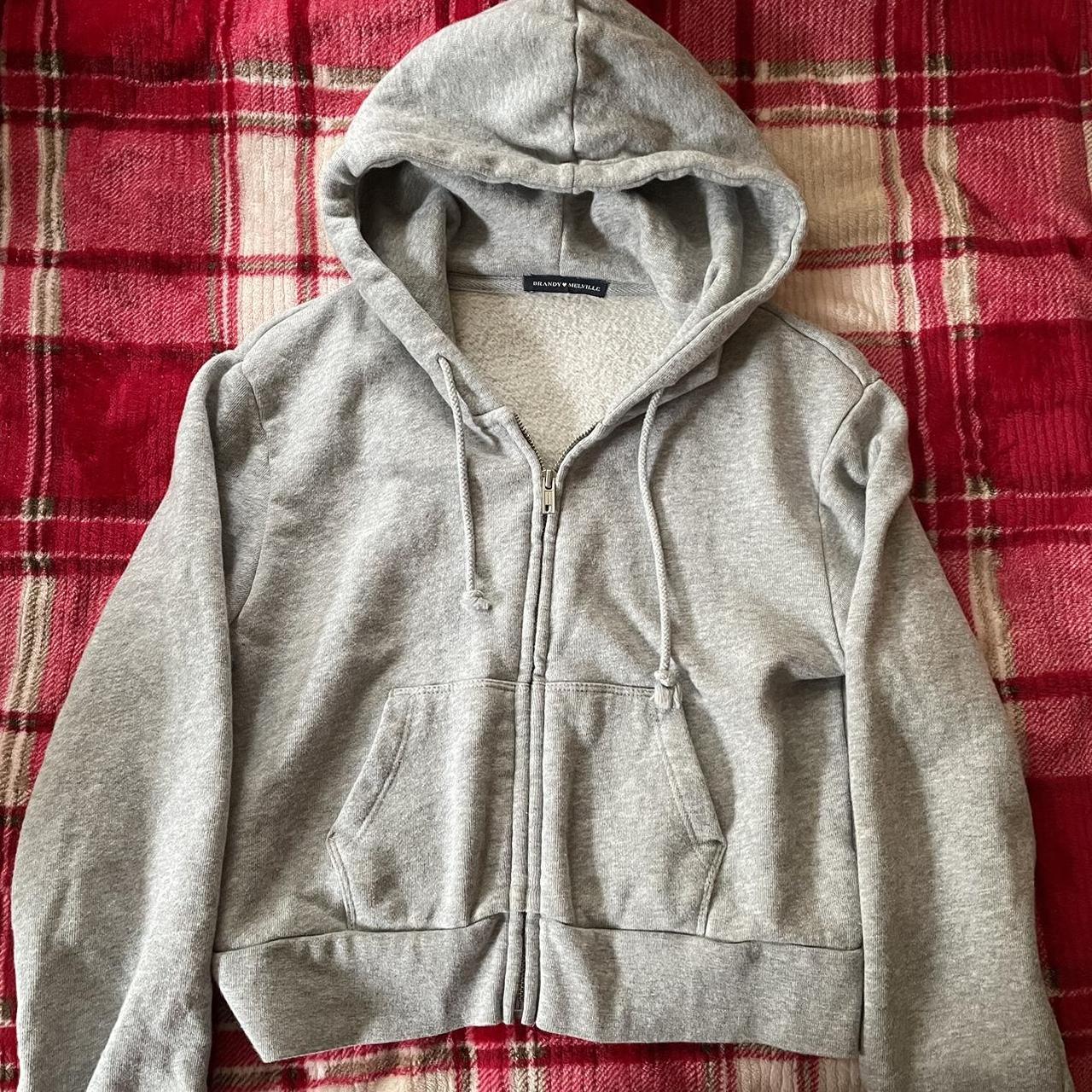 Brandy Melville cropped zip up hoodie Worn once - Depop