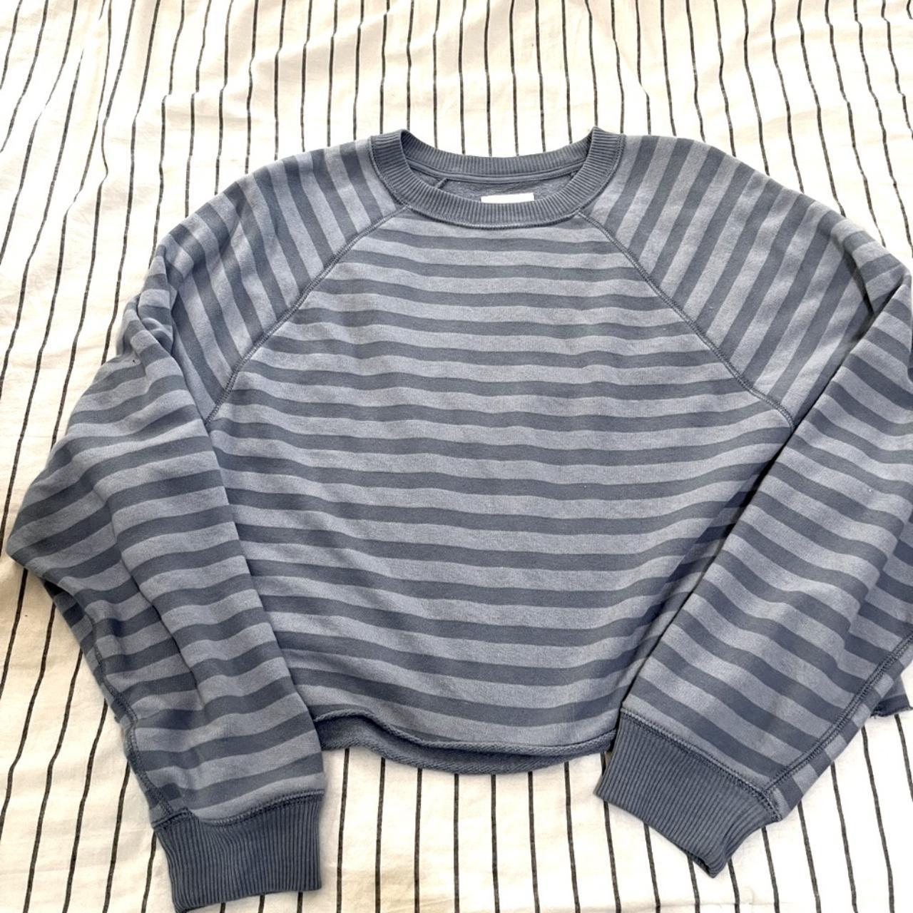 Blue Striped Oversized Long Sleeve Sweater Top Great... - Depop