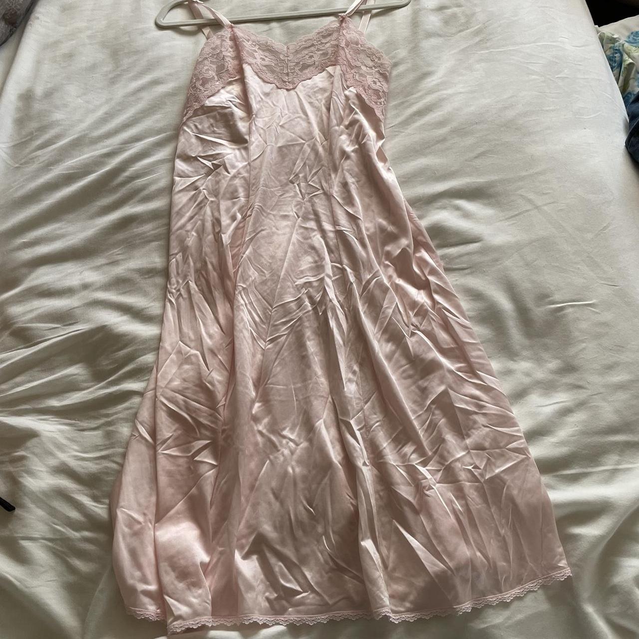 stunning vintage baby pink slip dress probably a... - Depop