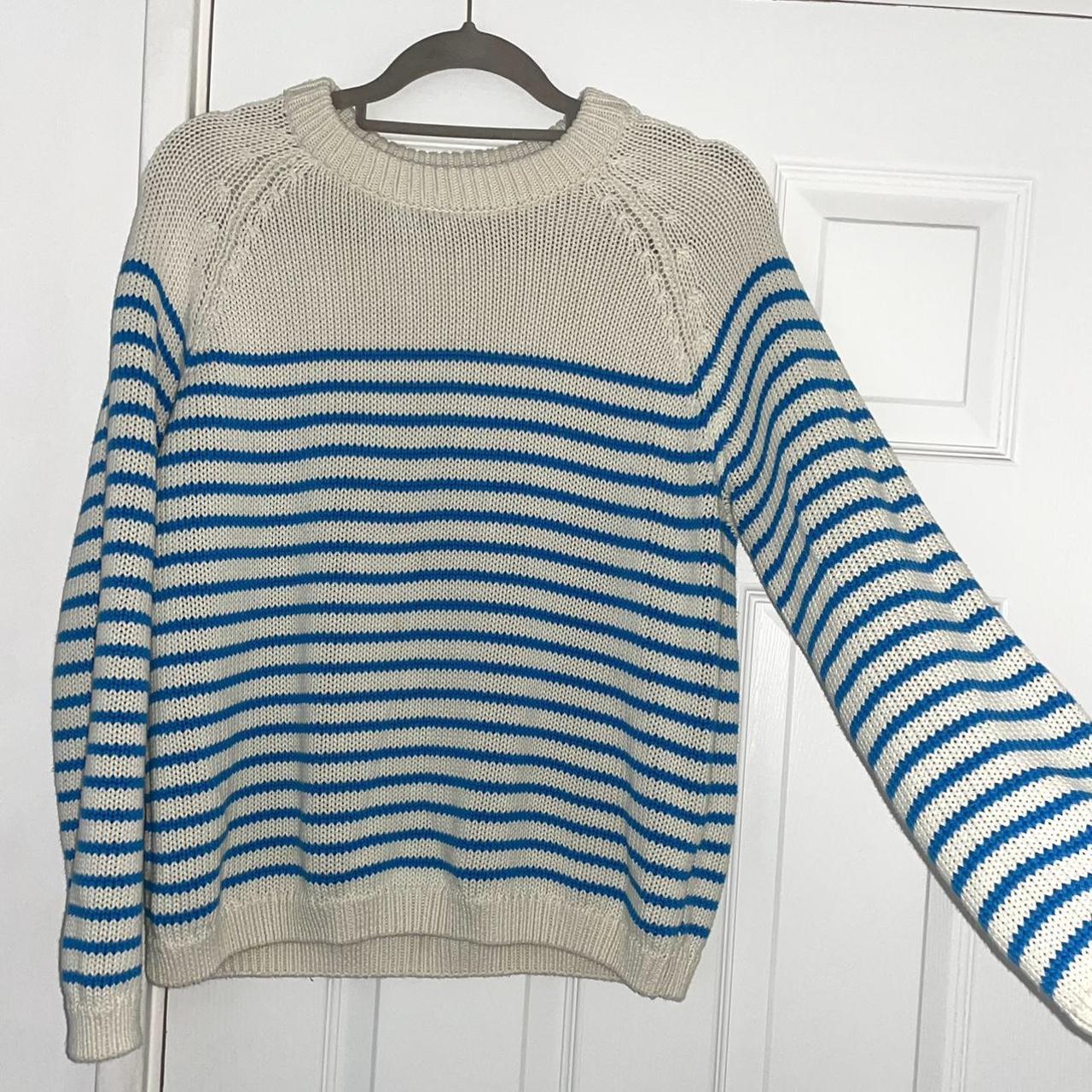 Cream and blue stripe zara jumper size L zara... Depop