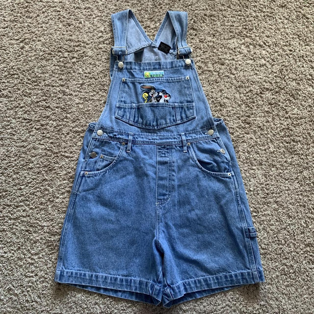 Looney Tunes Women's Blue and Red Dungarees-overalls | Depop