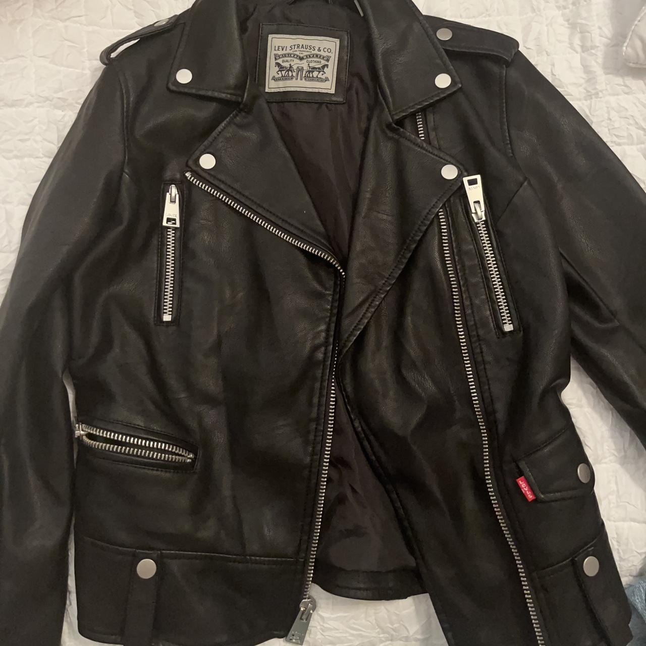 levi’s black leather biker jacket - brand new... - Depop