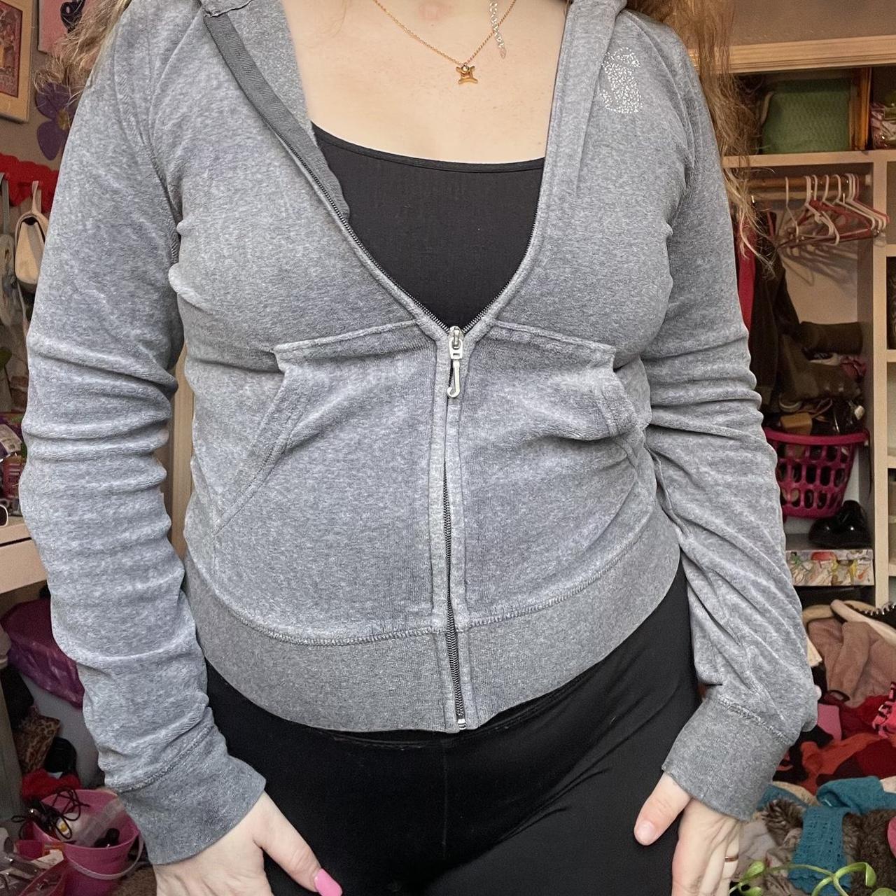 grey juicy jacket iconic j zipper hood not... Depop