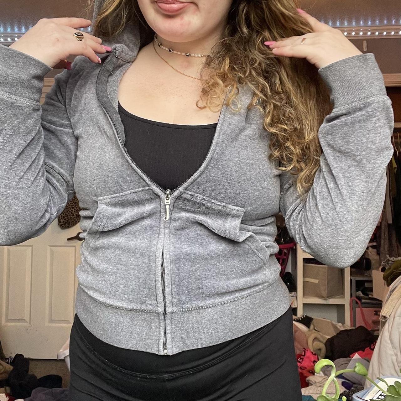 grey juicy jacket iconic j zipper hood not... Depop