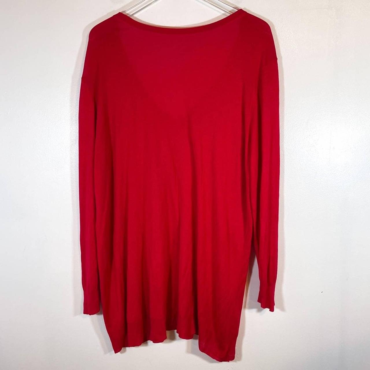 Zara Knit Red Long Sleeve Reversible V Neck Crewneck... - Depop