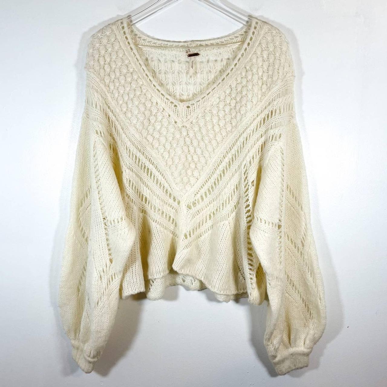 Free People Snowball Ivory Crochet Wool Alpaca... - Depop