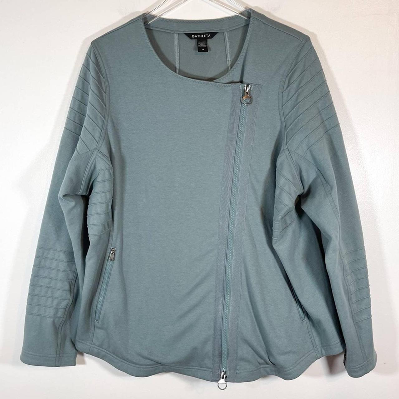 Athleta Moto Jacket, Minimalistic Grey Blue Long... Depop