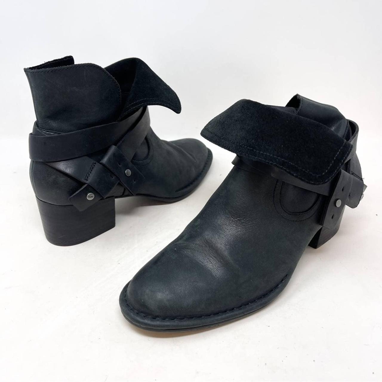 UGG Black Genuine Leather Elysian Moto Boot Block... - Depop