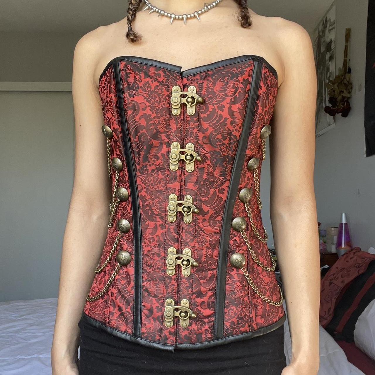 Gothic Steampunk Red & Black Corset, Antique