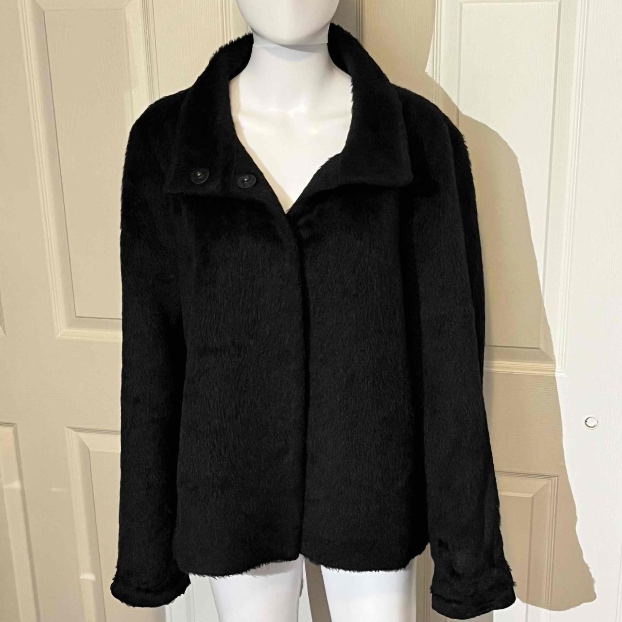 Eileen Fisher Black high quality Suri Alpaca Fur Snap Front Jacket