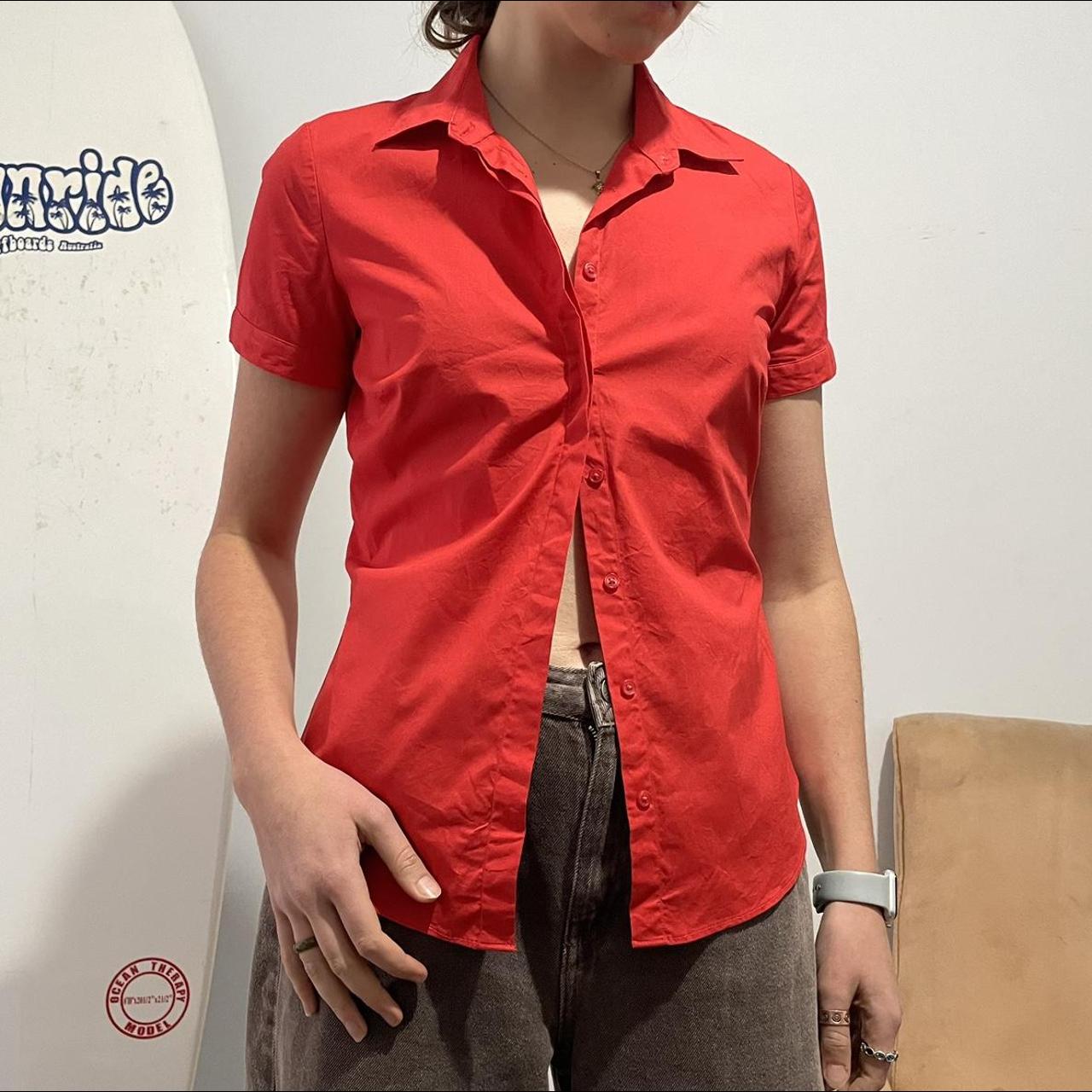 🌀 bright red button up shirt!! 🌀 it’s labelled a... Depop