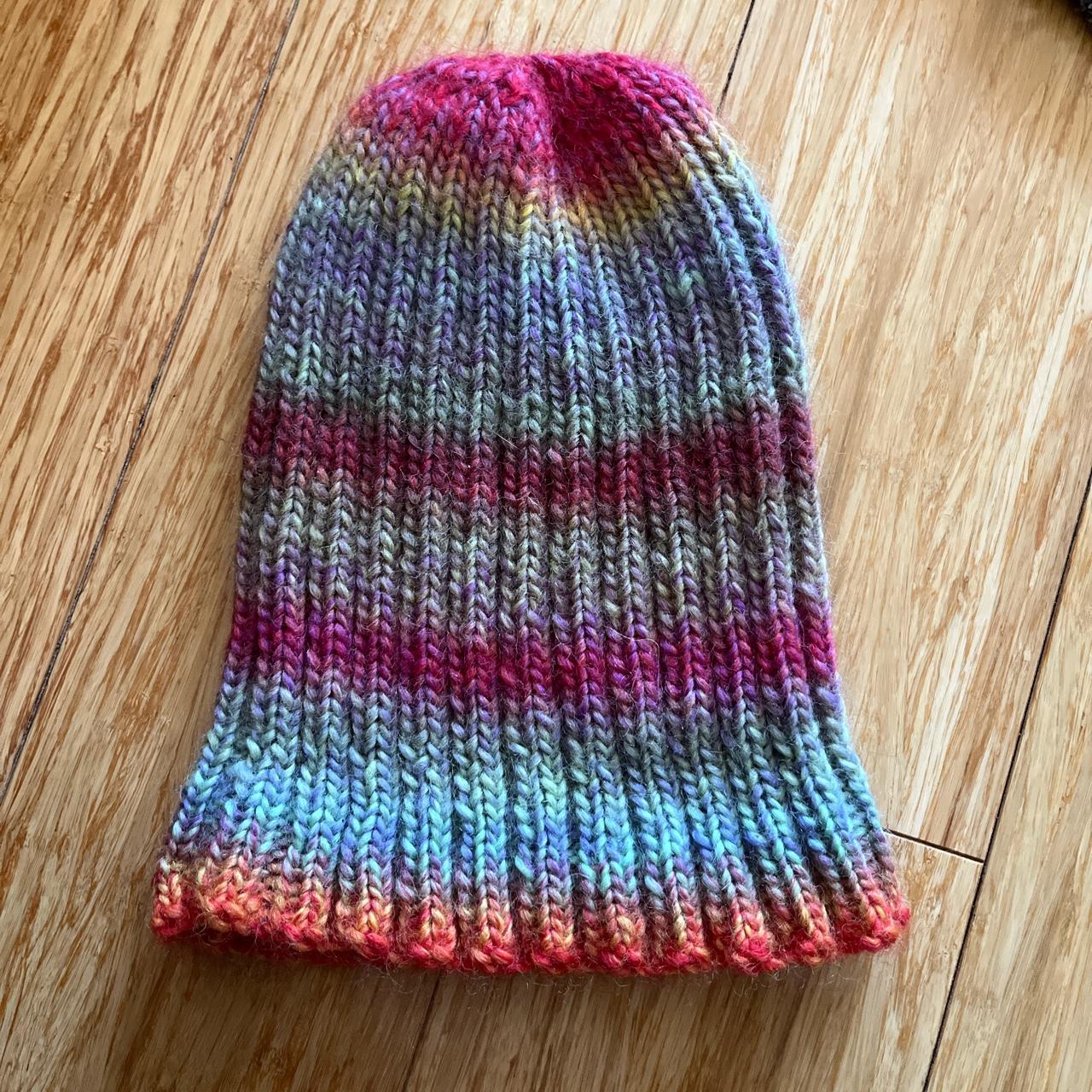 Hand knitted adults beanie in the coolest colours... - Depop