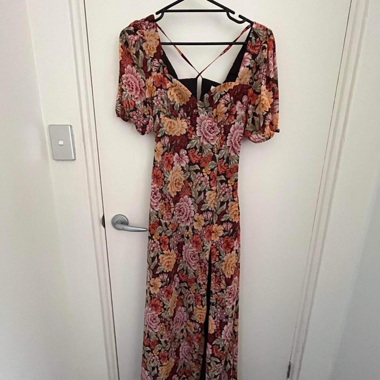 Floral maxi dress with side slit and tie up... - Depop