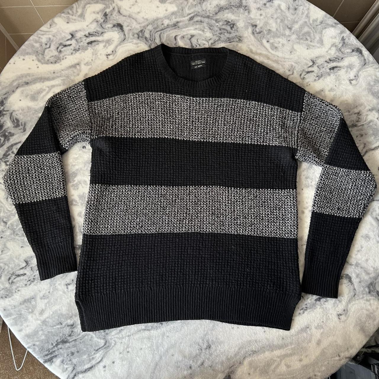 All Saints Seattle Crew Black Grey Stripe Striped... - Depop