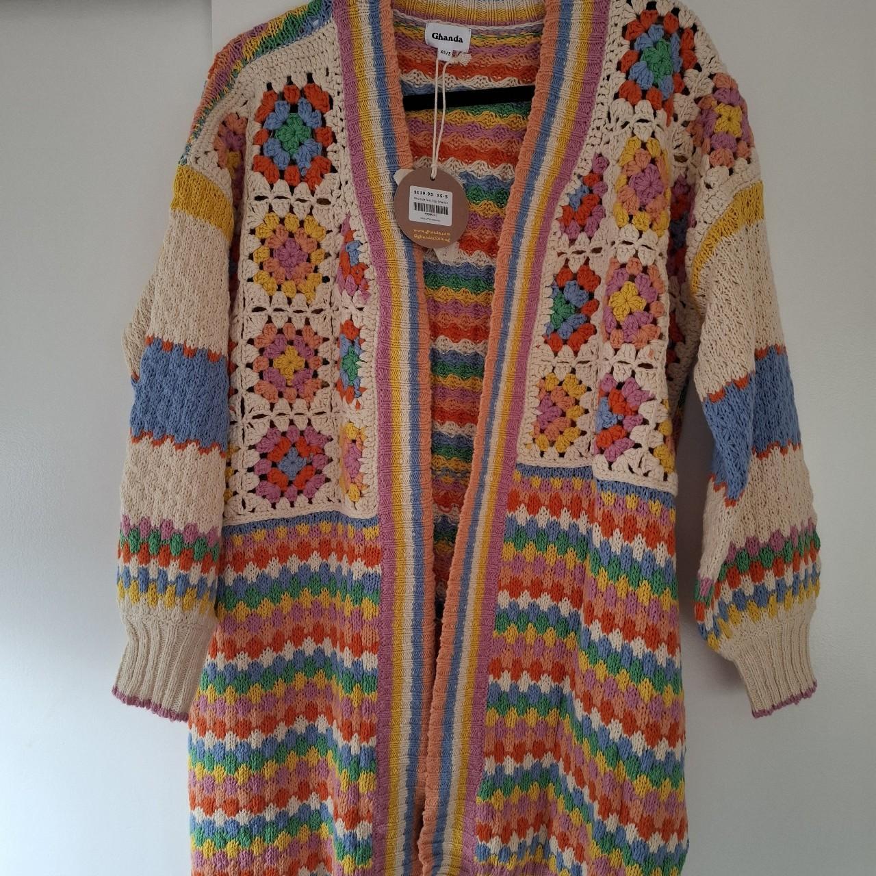 Ghanda crochet knit cotton cardigan cardi... Depop