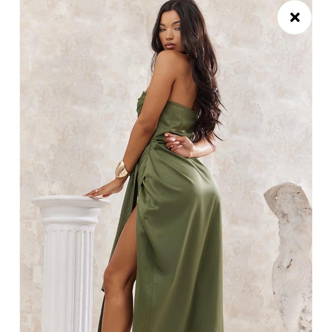 Khaki Satin Draped Bandeau Corset Midaxi Dress Depop