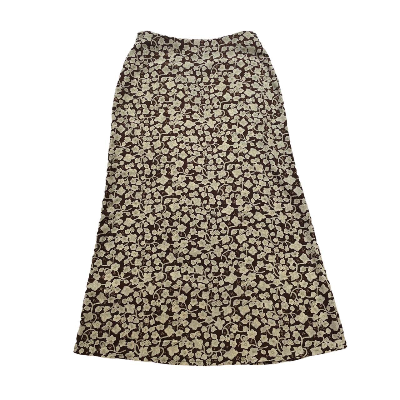 Vintage Y2K Brown and Cream Boho Floral Maxi Skirt ... - Depop
