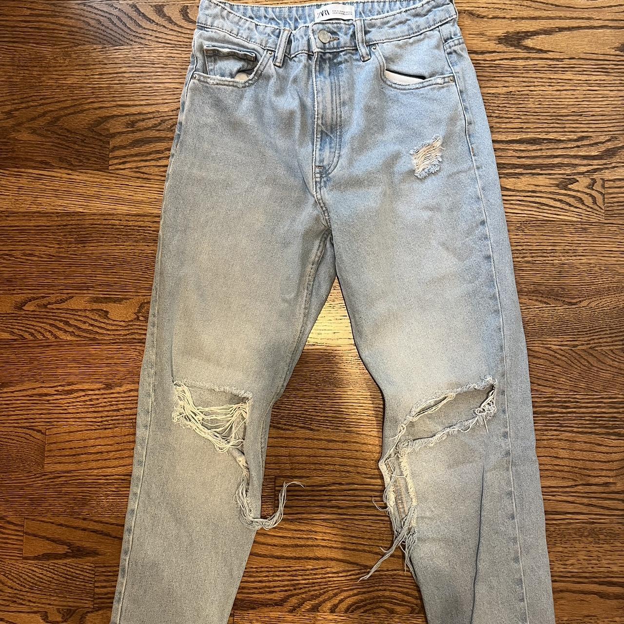 Zara straight fit distressed jeans, size 6 EUR38 - Depop