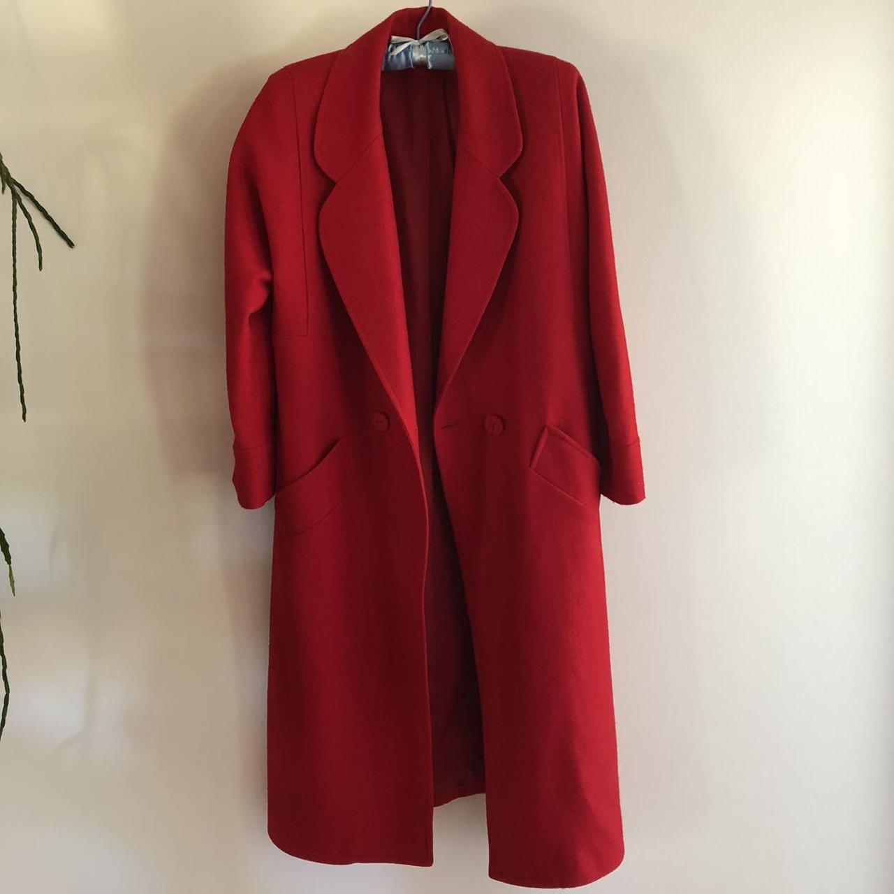 Bright cherry red long length coat. Made in chile.... - Depop