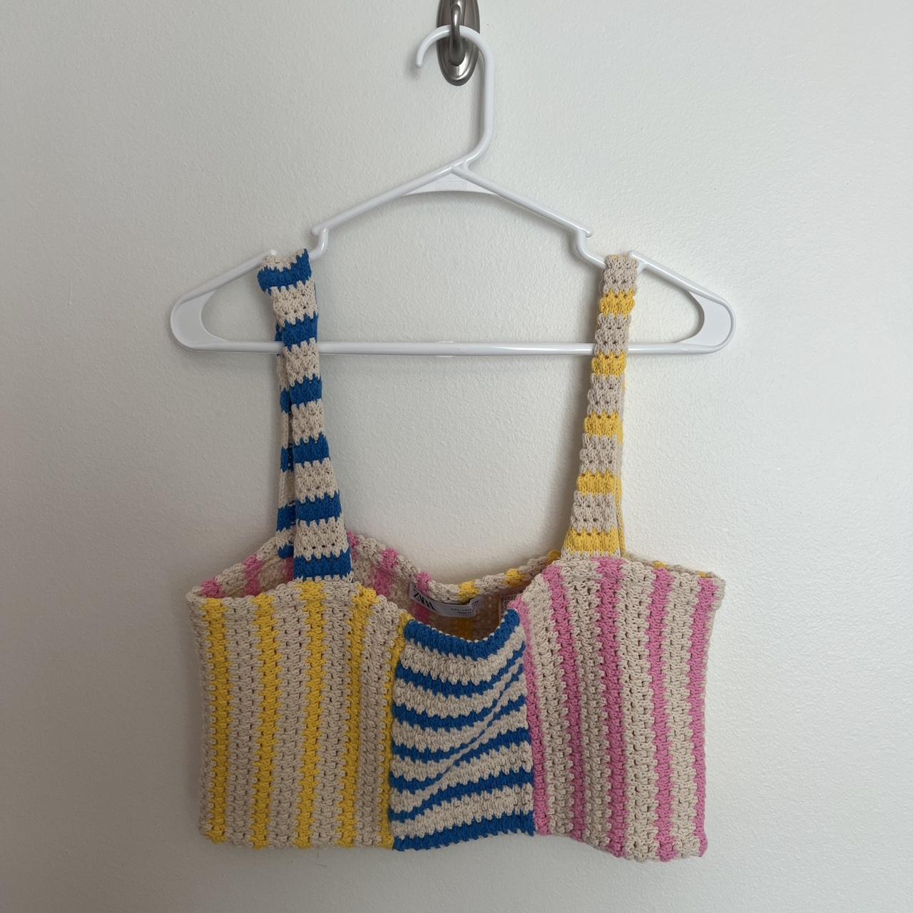 Zara colorful crochet tank top size large Depop