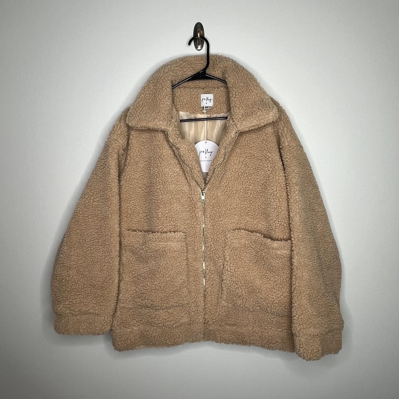 Princess Poly tan teddy bear Sherpa zip up jacket. Depop