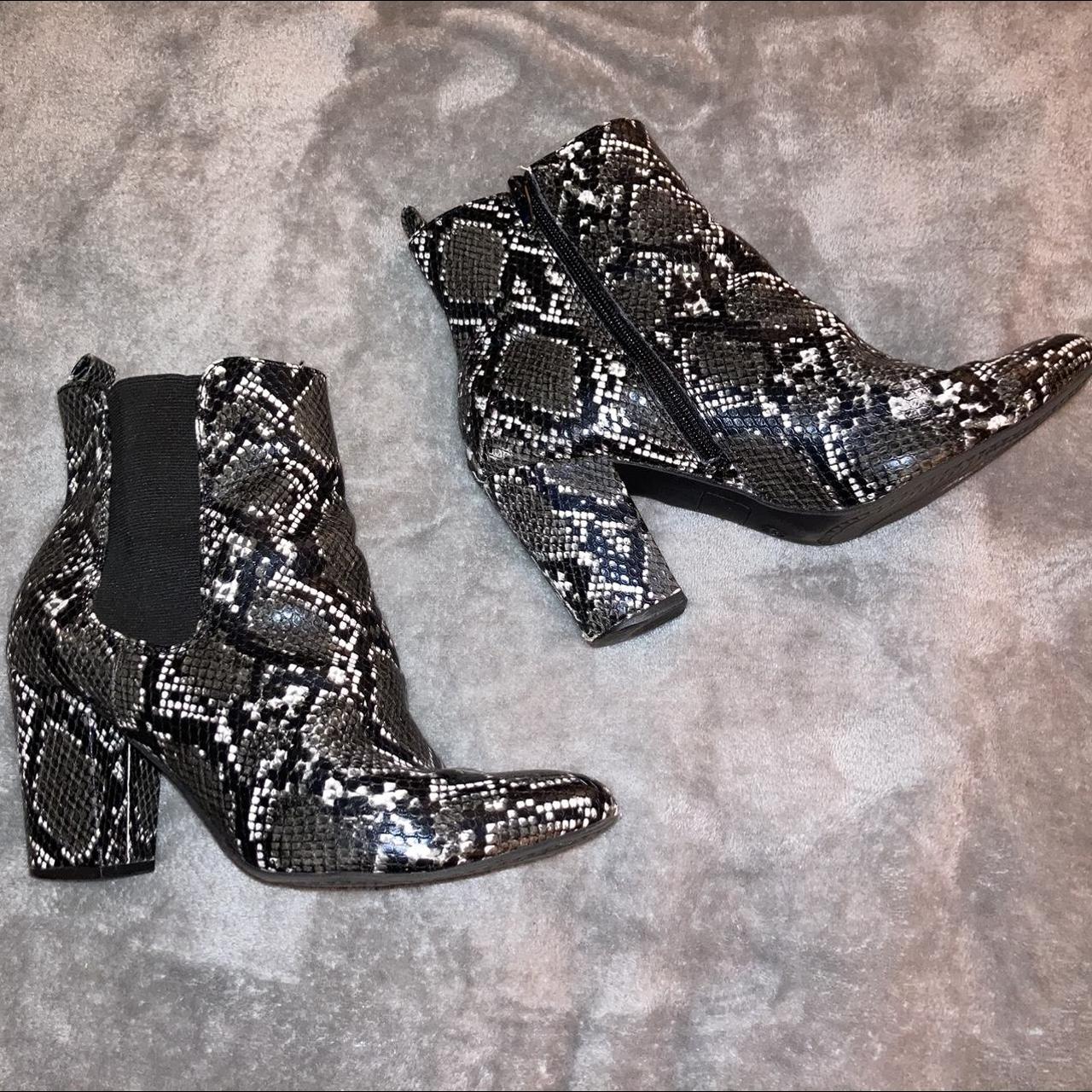 Snakeskin Heeled Boots Black and white snakeskin Depop