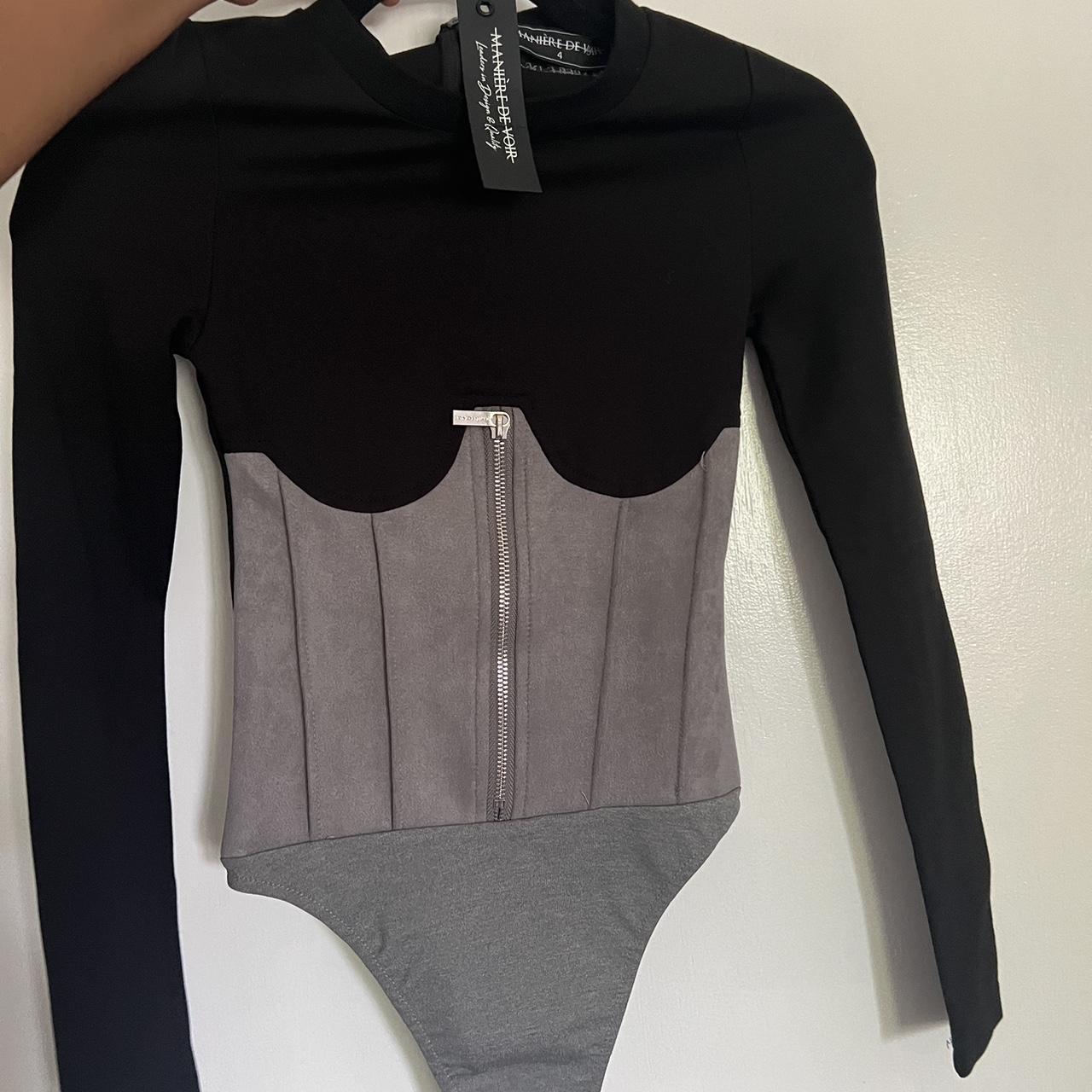 Manière De Voir long sleeve corset bodysuit with zip Depop