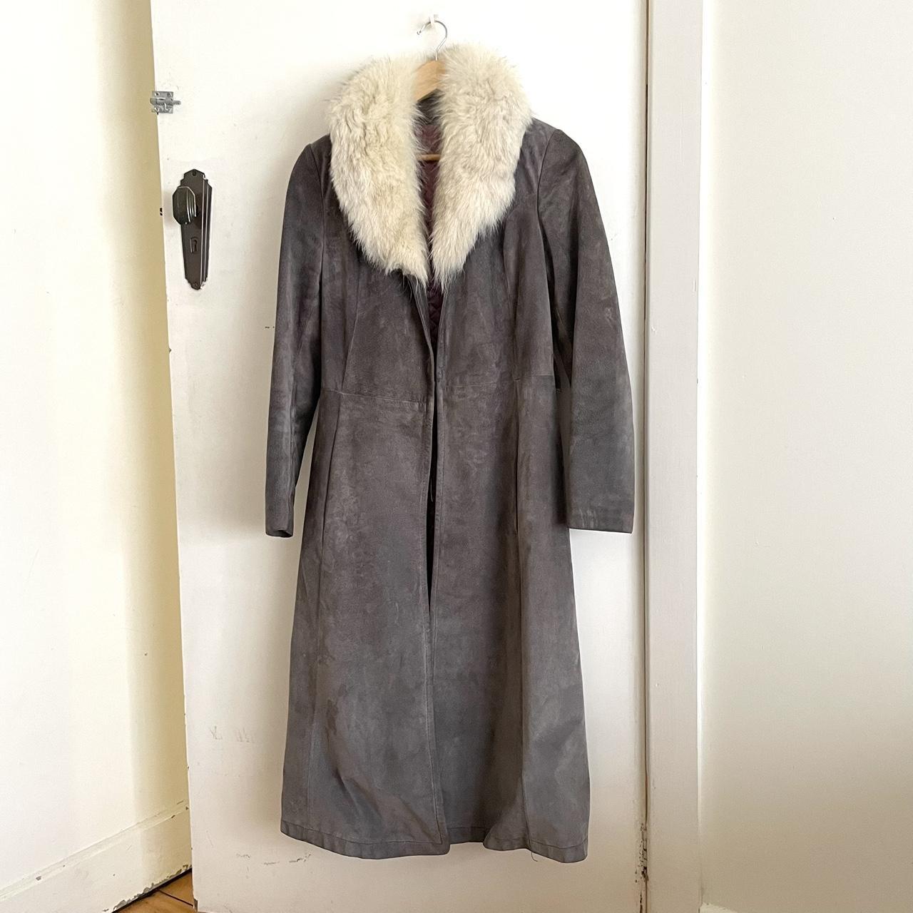 90s/y2k suede long jacket with real fur collar. I... - Depop