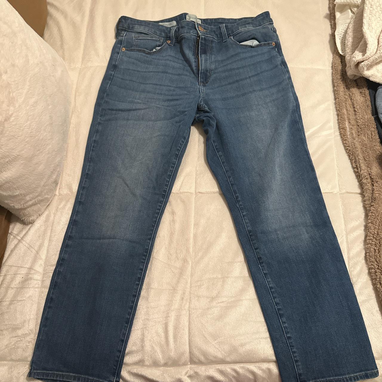 dark wash high rise slim straight jeans - Depop