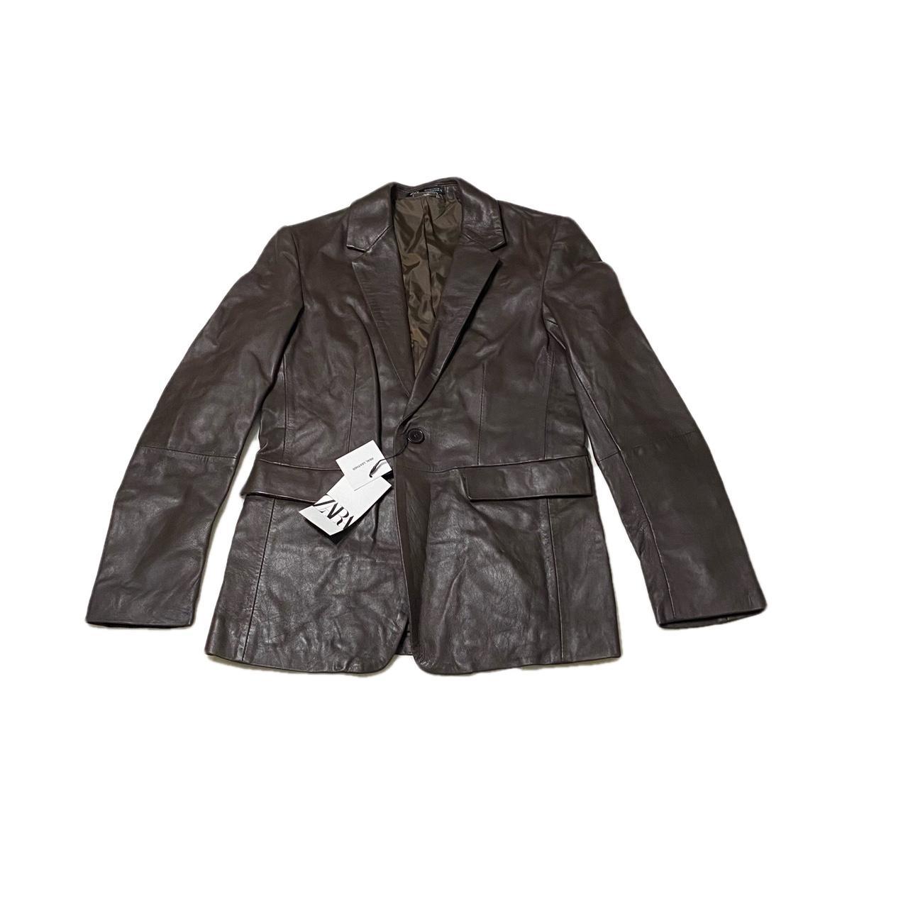 Brown Leather Zara Blazer Real nice Brown Leather... Depop