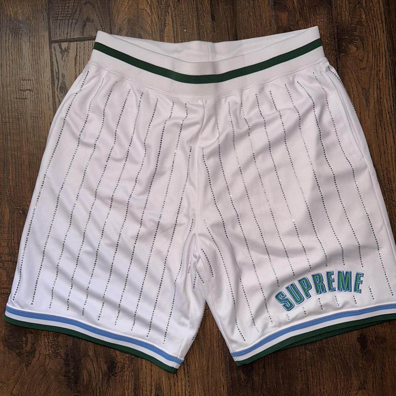 Authentic Supreme Rhinestone Stripe Basketball Shorts - Depop