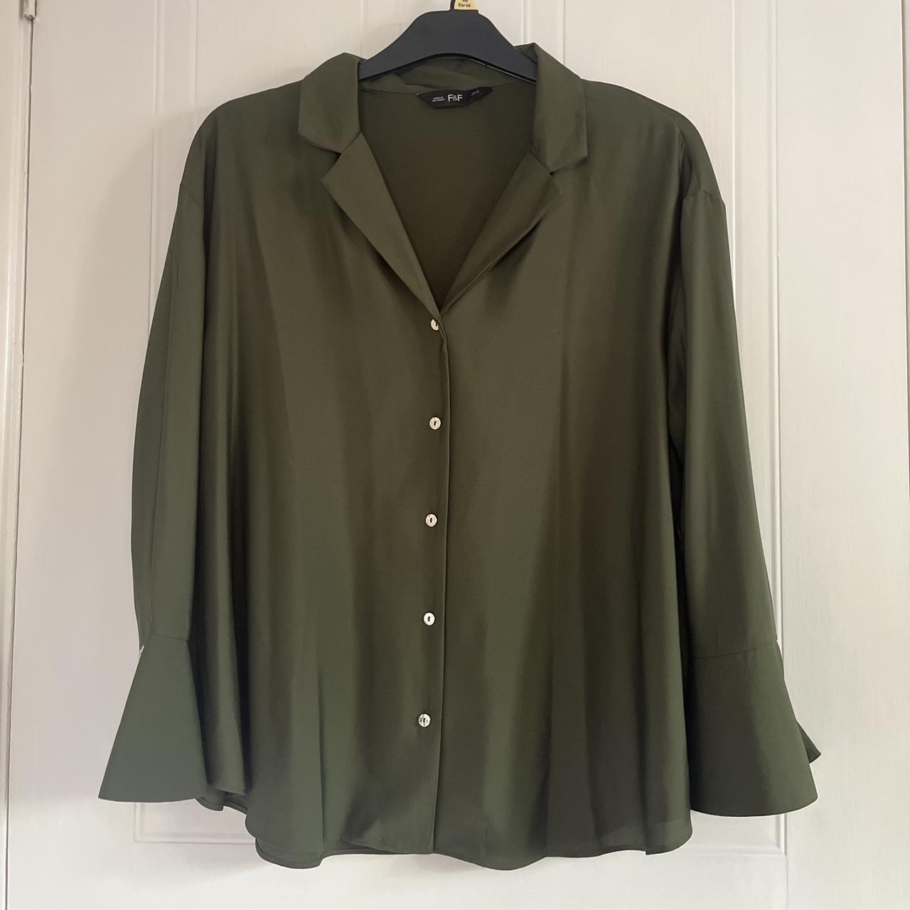 F&F satin green flared long sleeve blouse - ship... - Depop