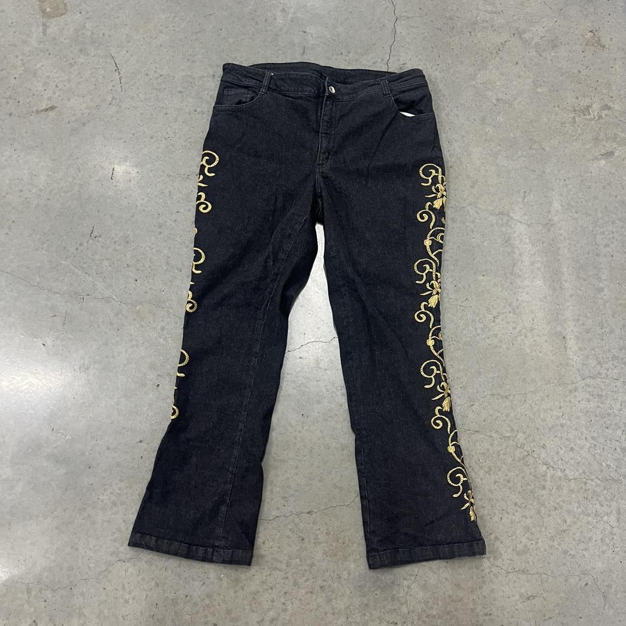 Embroidered Denim Pants for Woman in Denim/gold