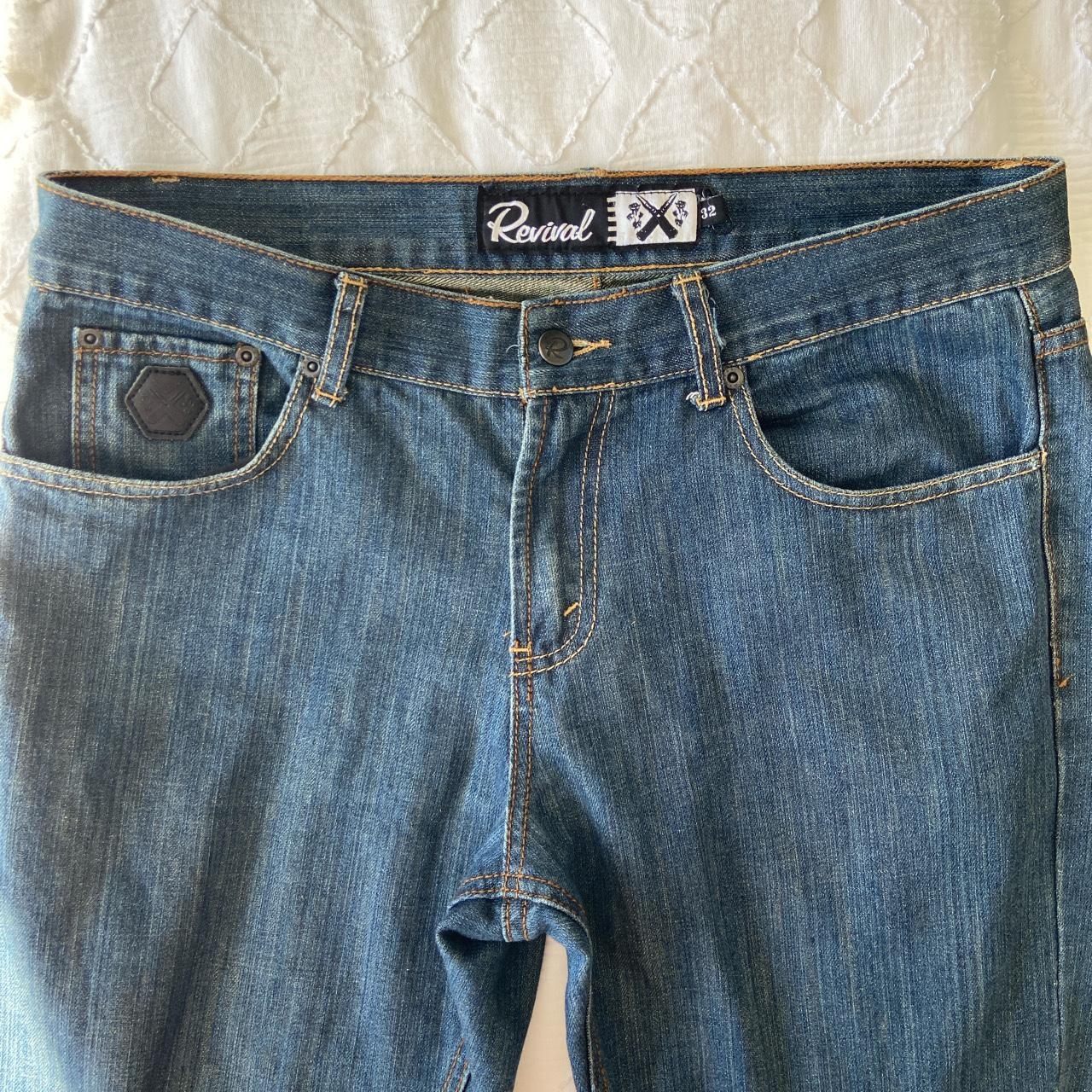 Low rise baggy dark wash jeans Brand: revival... - Depop