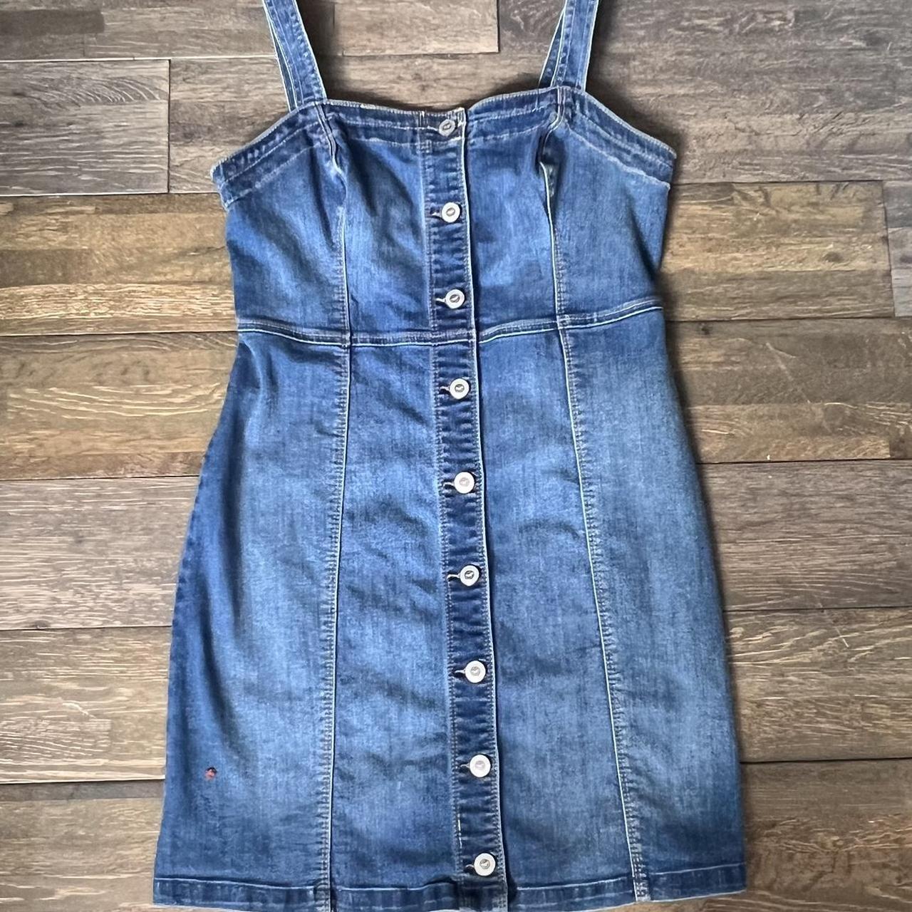 Small Hollister mini denim dress with adjustable. Depop