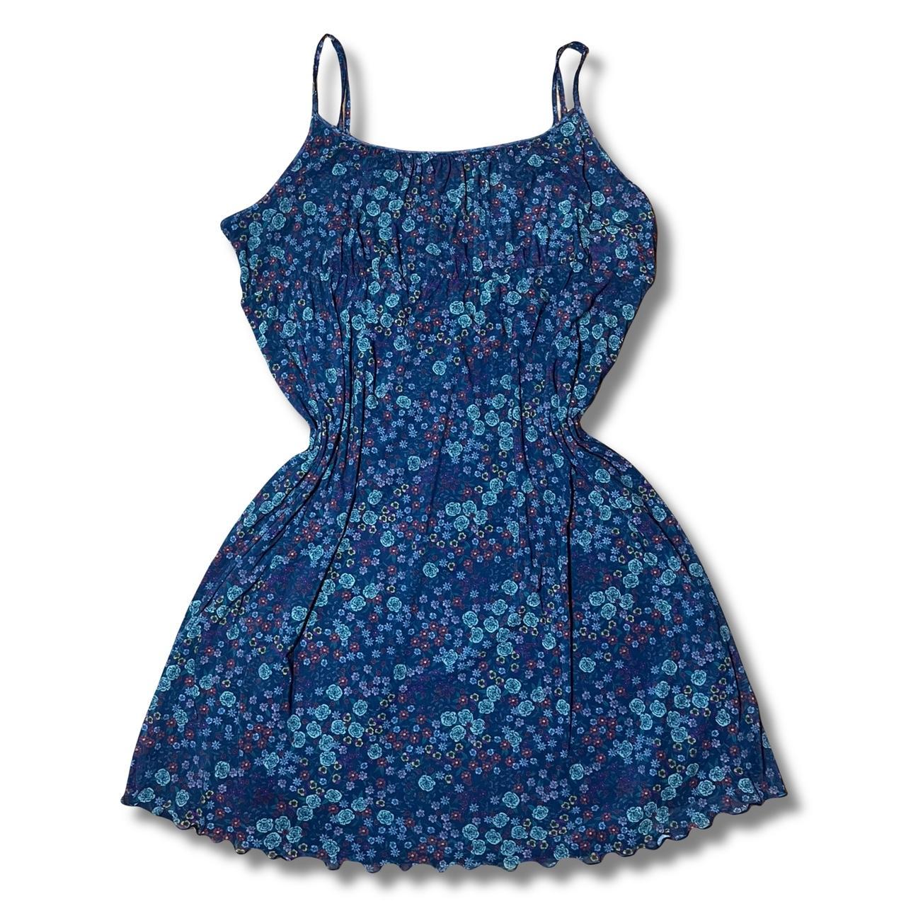 Blue floral micro mesh dress This piece is so... - Depop